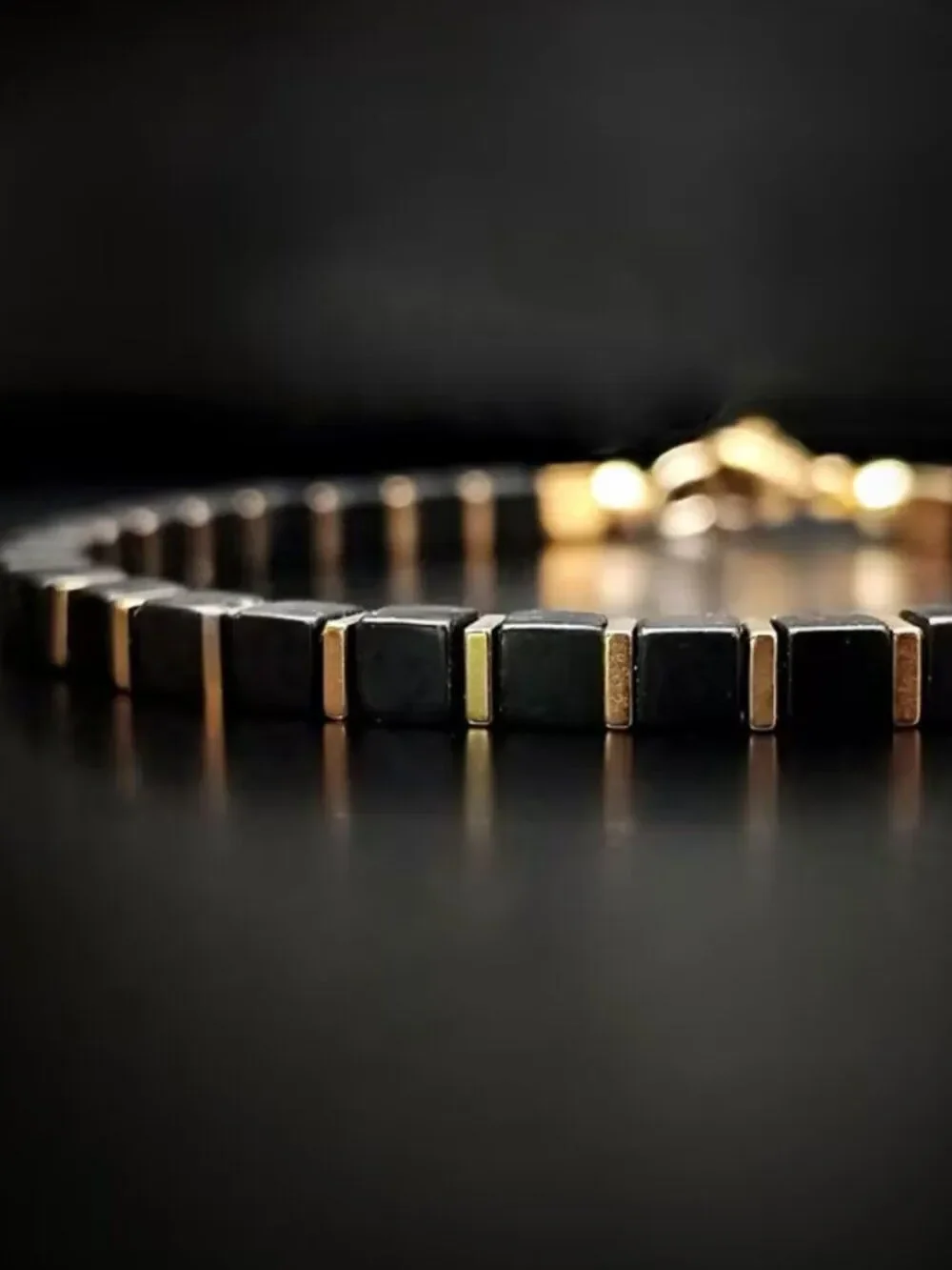 NWT Square Faux Obsidian Bead Fortune Bracelet Unisex Prosperity & Abundance